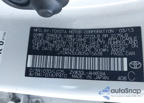 2013 Toyota Prius Three Se from USA, damaged, VIN JTDKN3DU8D5615638